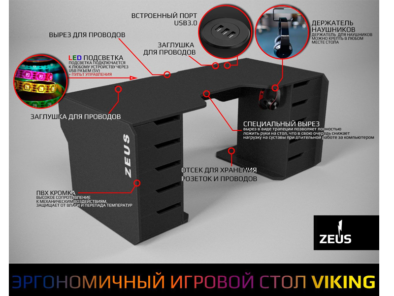 3K-Zeus mebel Геймерский эргономичный стол ZEUS™ Viking-1М