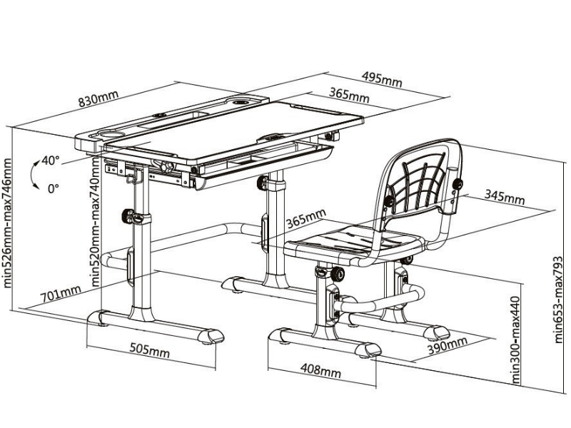 Fundesk Комплект парта + стул трансформеры DISA GREY Cubby