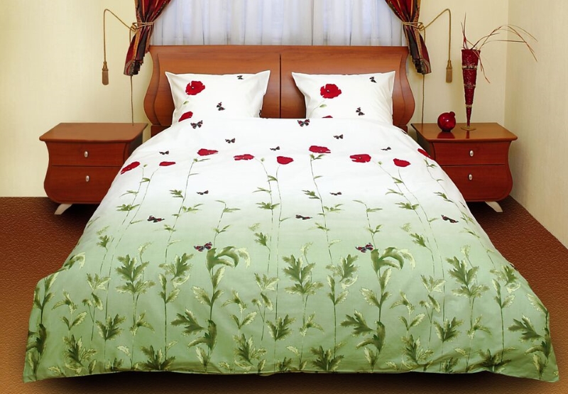 ТЭП Комплект постельного белья полуторный (маки зеленые с бабочками 533)