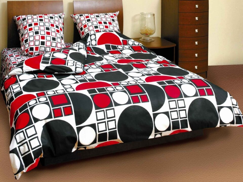 ТЭП Комплект постельного белья евростандарт (круги чёрно-красные 531)
