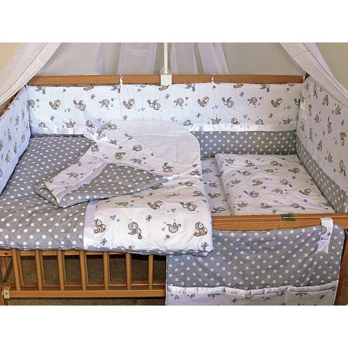 Медисон Спальный набор в детскую кровать комбинированный горошек полоска (9 элементов), балдахин + вуаль