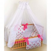 Спальный набор в детскую кровать 8 предметов комби с 2-х тканей балдахин вуаль