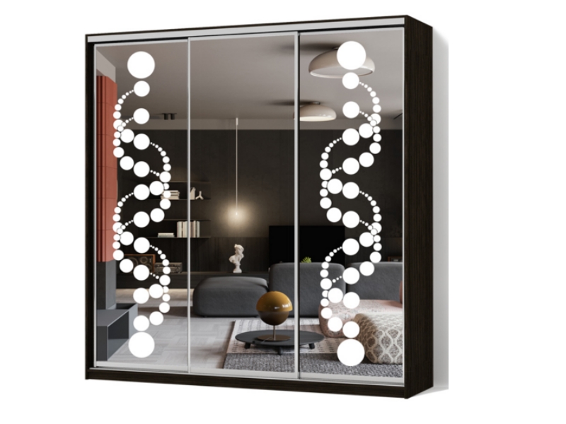 Матролюкс (LuxStudio) Шкаф-купе Стандарт трехдверный Зеркало с рисунком пескоструй на 2 двери