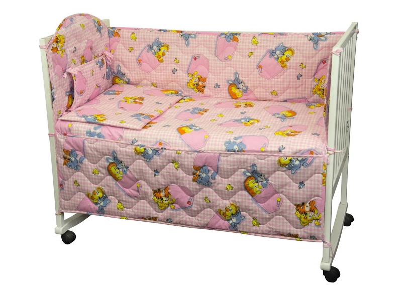 ТМ Руно Набор в детскую кровать размер 60х120 (Розовый) зверьки в карманах