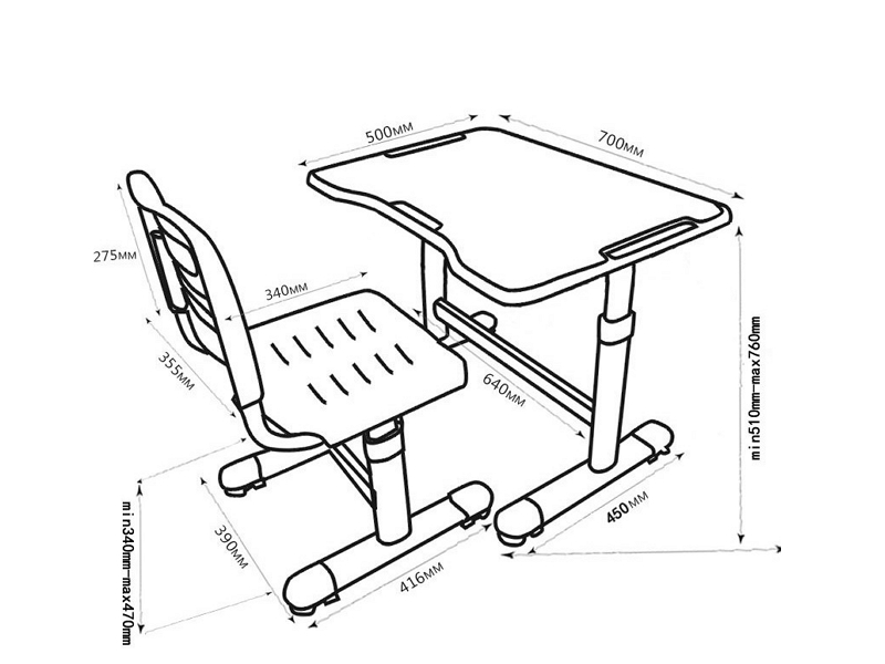 Fundesk Комплект парта + стул трансформеры Sole Grey