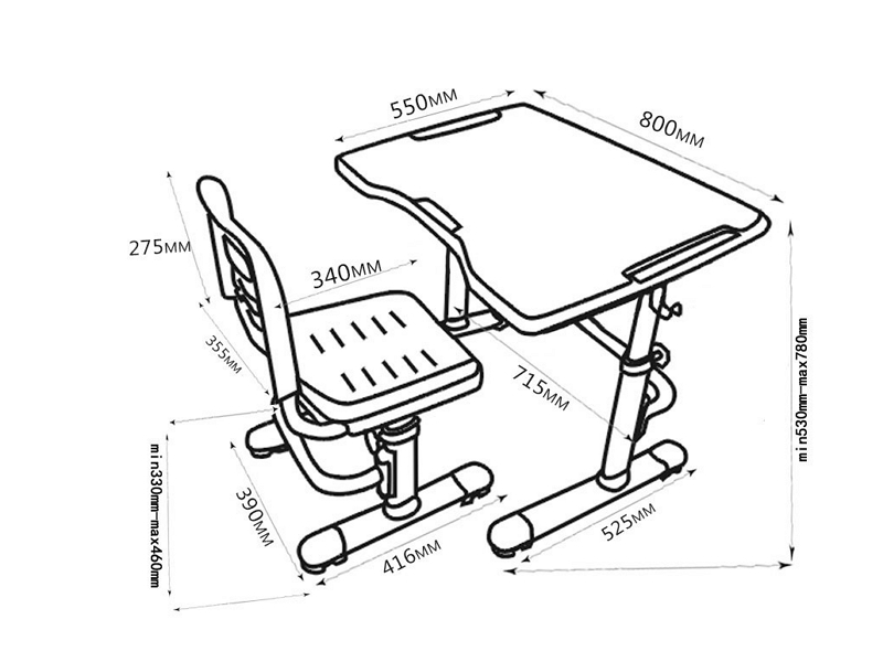 Fundesk Комплект парта + стул трансформеры Vivo II Grey