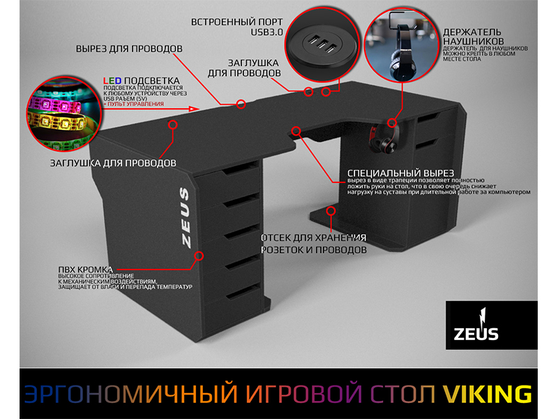 3K-Zeus mebel Геймерский эргономичный стол ZEUS™ Viking-2L