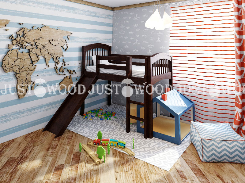 JustWood Кровать-чердак «Снежок с горкой»