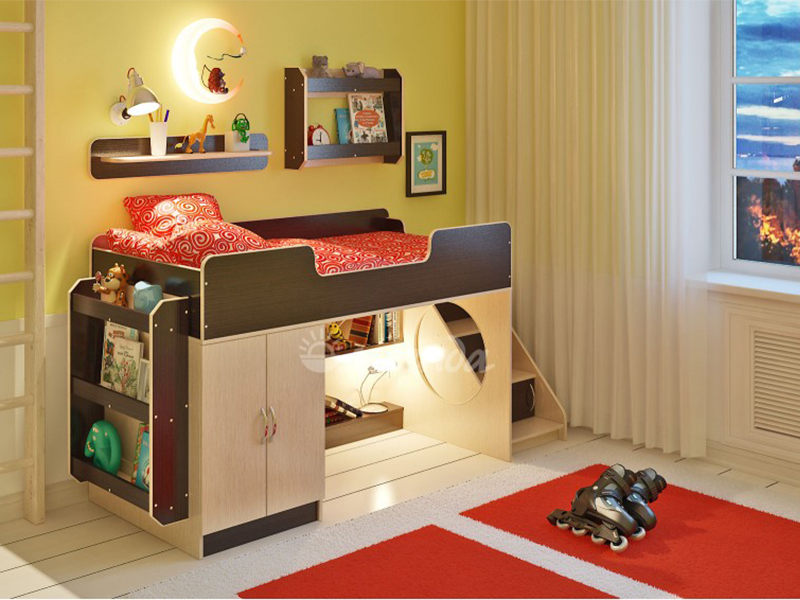Дизайн-Сервис Детская кровать с лестницей и шкафом Легенда 2.4