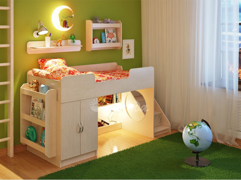 Дизайн-Сервис Детская кровать с лестницей и шкафом Легенда 2.4
