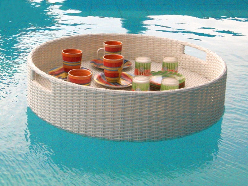CRUZO Плавающий поднос для бассейна из искусственного ротанга белого цвета