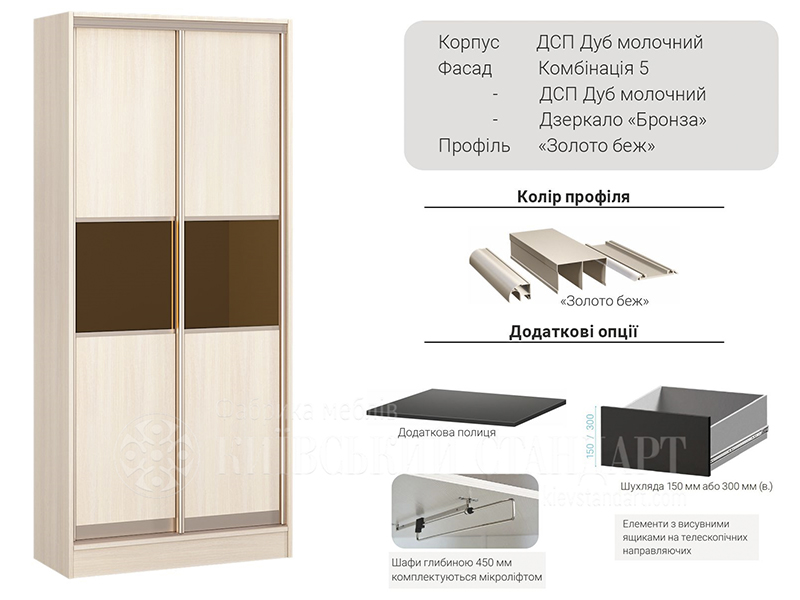 Фабрика мебели Киевский Стандарт Шкаф-купе 2-х дверный Стандарт 900 мм