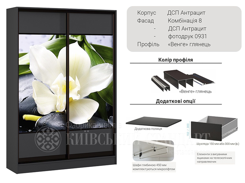Фабрика мебели Киевский Стандарт Шкаф-купе 2-х дверный Стандарт 1400 мм