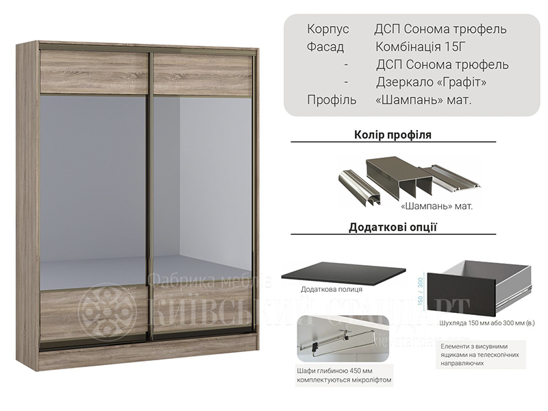Фабрика мебели Киевский Стандарт Шкаф-купе 2-х дверный Стандарт 1600 мм