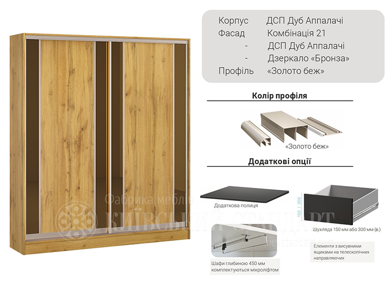 Фабрика мебели Киевский Стандарт Шкаф-купе 2-х дверный Комби 1800 мм