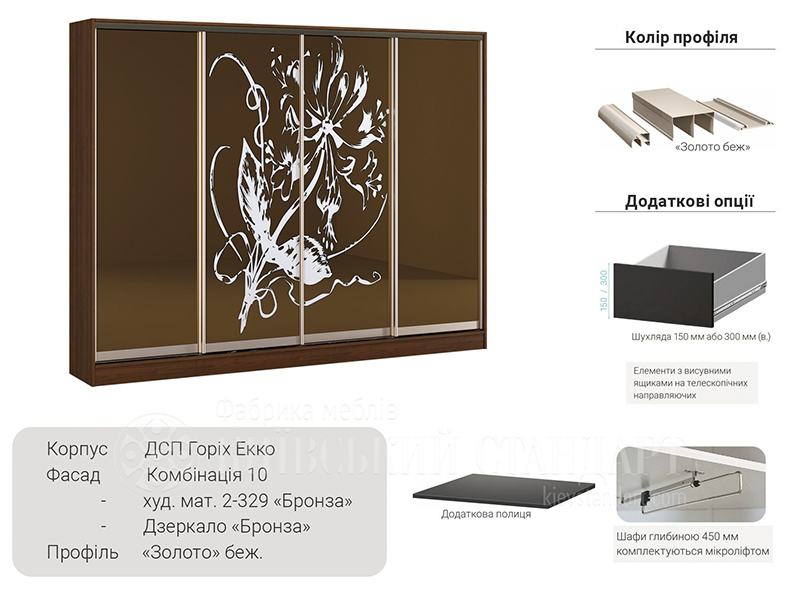 Фабрика мебели Киевский Стандарт Шкаф-купе Четырехдверный Стандарт 2700 мм