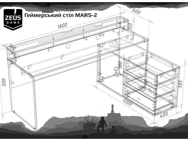 3K-Zeus mebel Геймерский стол MARS-2