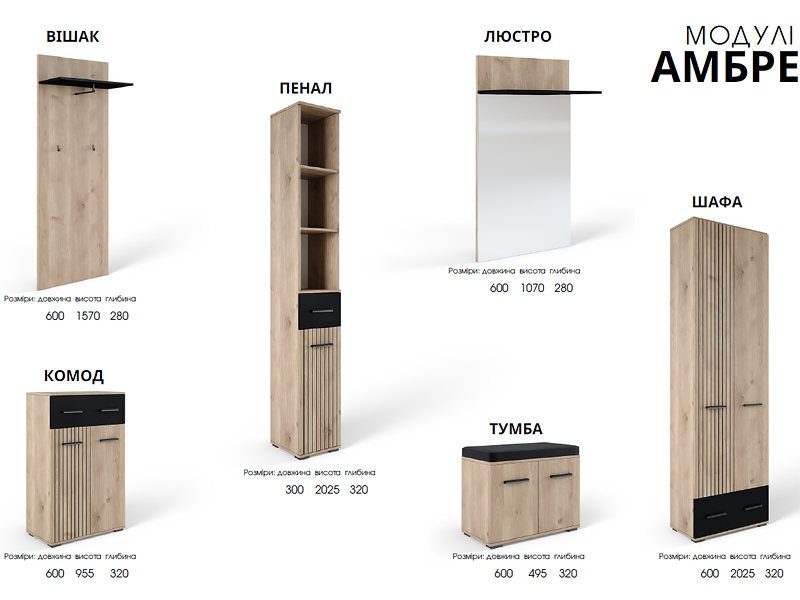 Світ Меблів Прихожая Амбре (Дуб белый/черный)