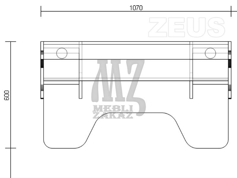 Чертеж стола с вырезом Геймерский навесной стол ZEUS IGROK-MAX (3K-Zeus mebel) - Компьютерные и офисные