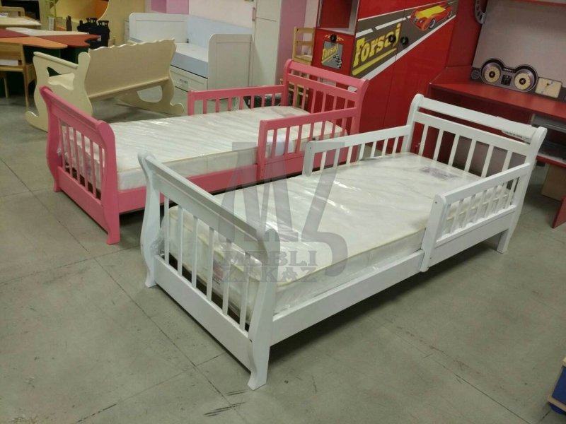 Детская кровать Лия 80х190 (цвет: белый, розовый (Ral)) + беспружинный матрас Slim Roll
